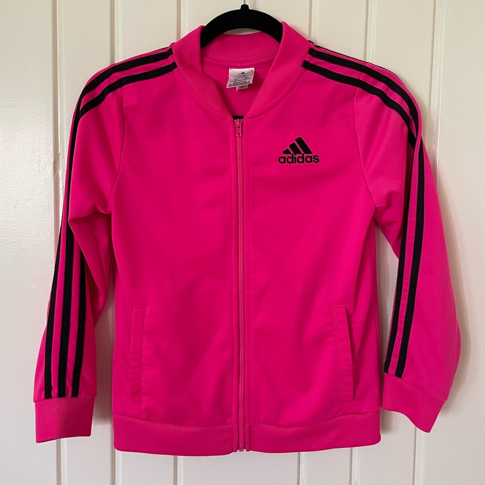 Adidas Track Jacket in magenta and black. Size L (12/14). Great condition.